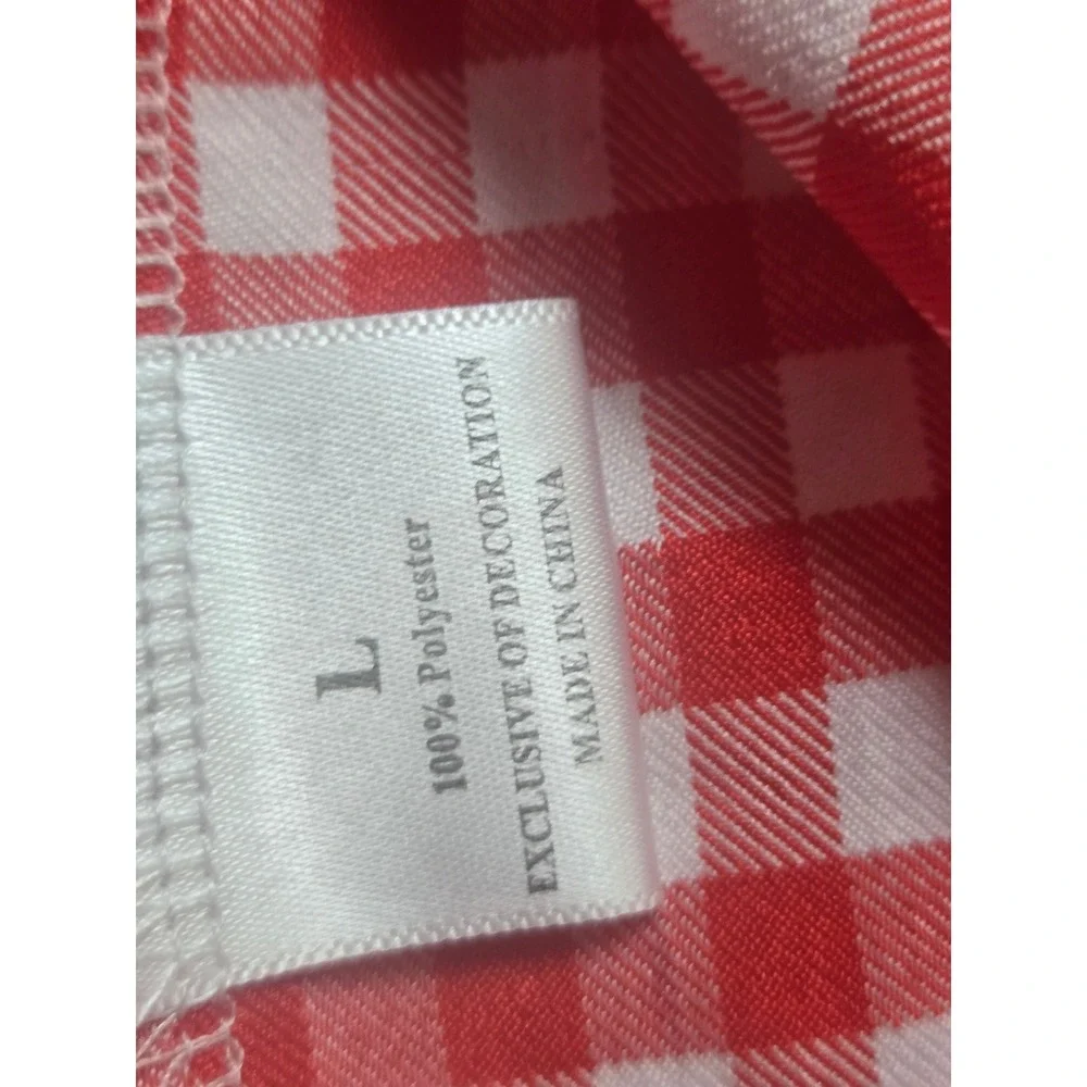 Girls Red Gingham Strawberry‎ Embroidered Lace Trim Dress Farmcore Picnic Large